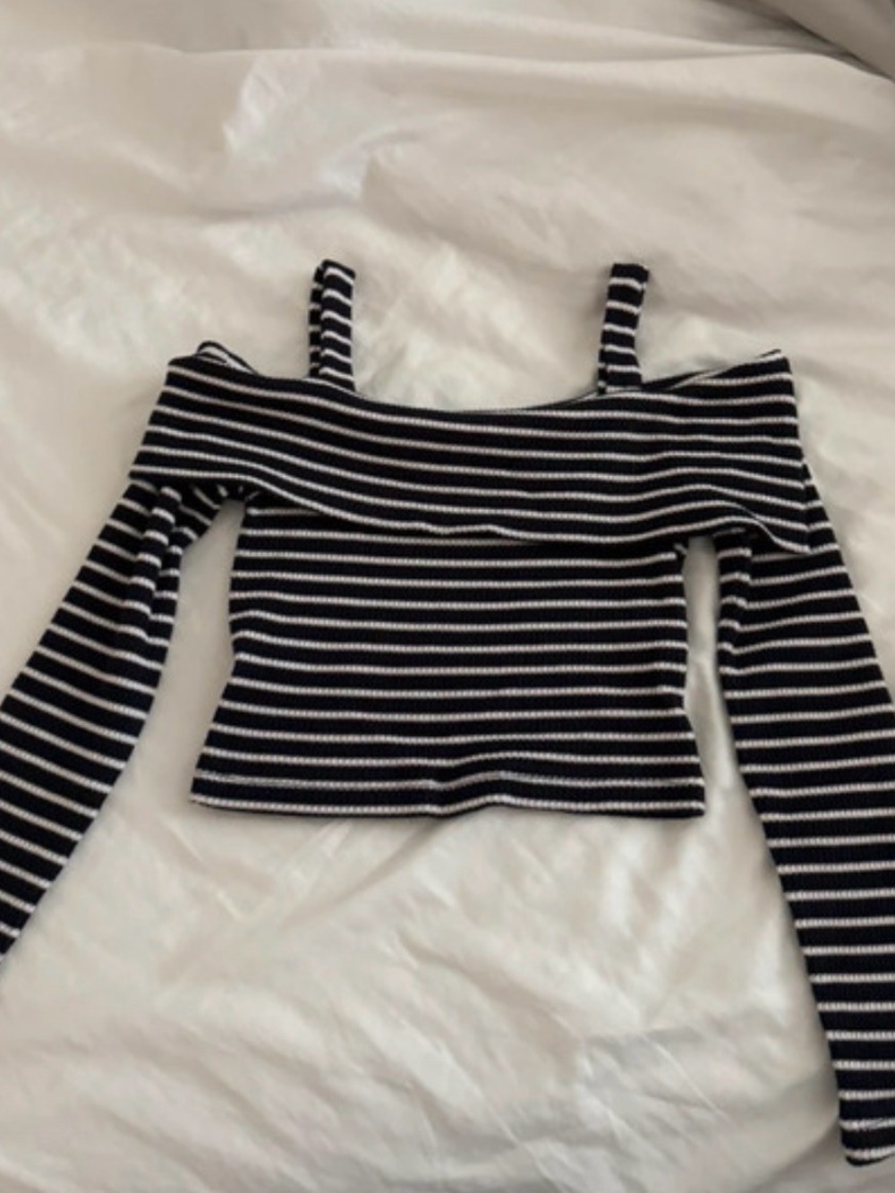 AIRSPACE blue and white striped off shoulder sweater
